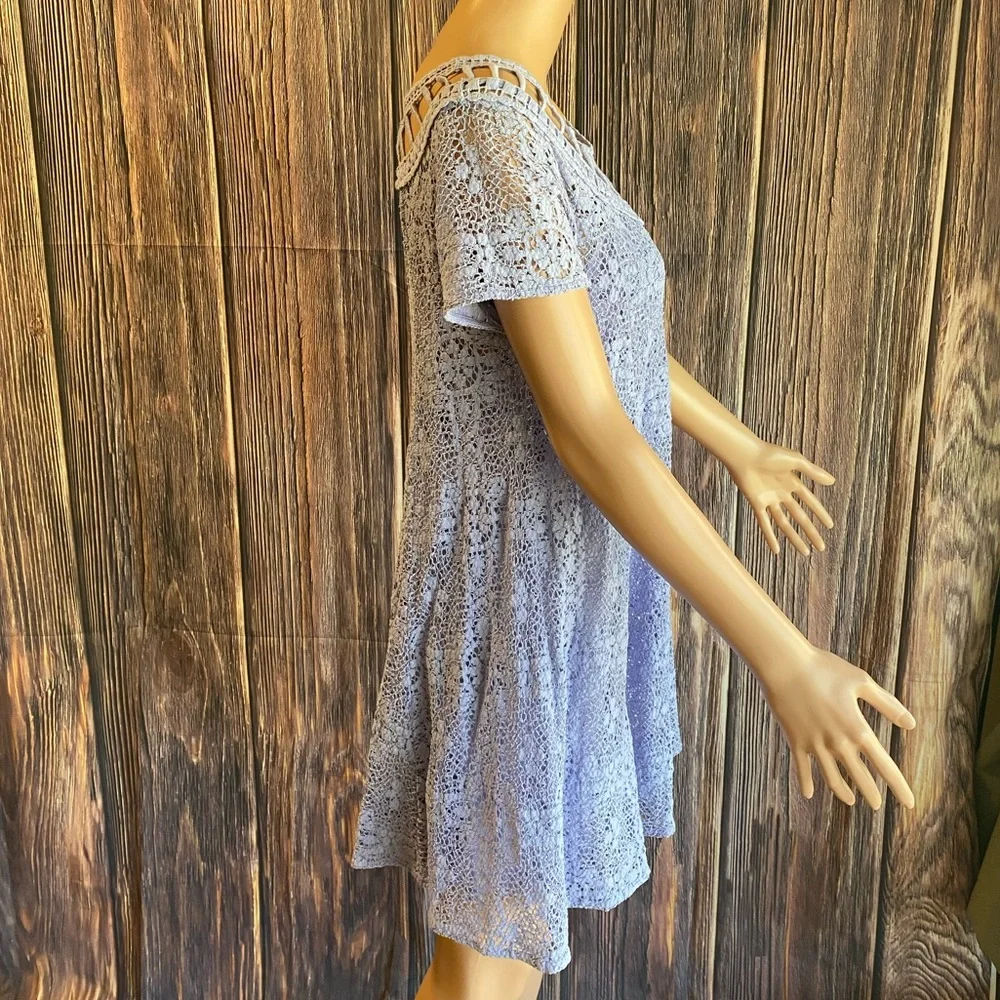Free People Lavender purple lace floral crochet swing dress size Medium